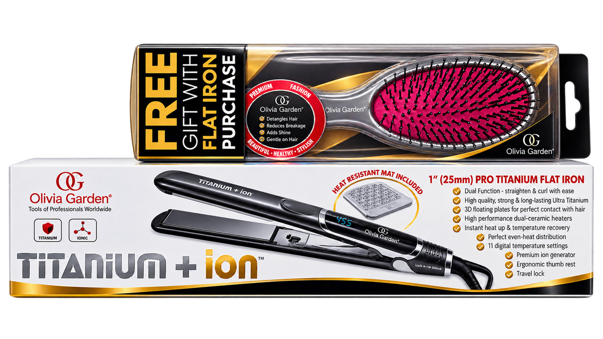 Olivia Garden Titanium + Ion 1-Inch Flat Iron and Brush Set